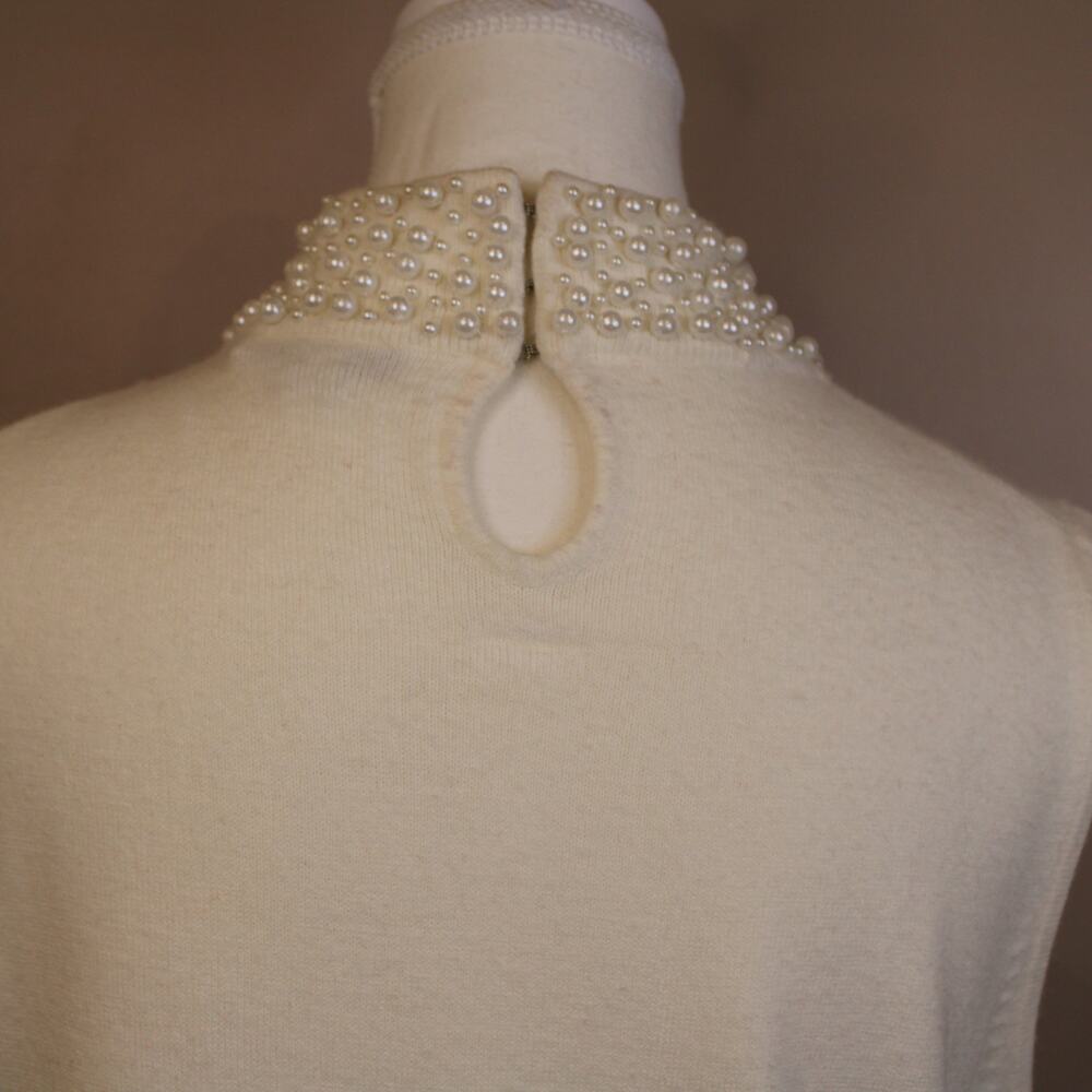 Mercer Street Studio Winter White Sleeveless Pearl Collar Sweater sz L - Picture 5 of 6